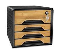 CEP Blocco di archiviazione con serratura modulo, organizzatore 4 cassetti, organizer per documenti, scrivania Smoove Secure, nero stampato Bambù