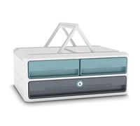 Cep Supporto per schermo PC computer Modulo di archiviazione 3 Cassetti con blocco di blocco MoovUp Secure Riviera Verde Acqua Grigio