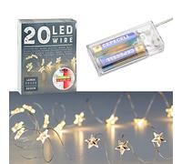 Cepewa Catena luminosa a forma di stella, luce bianca calda, argento, a batteria, decorazione natalizia, timer (1 x 20 LED, 220 cm)