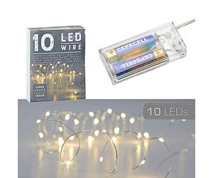 Cepewa Catena luminosa a forma di stella, luce bianca calda, argento, a batteria, decorazione natalizia, timer (1 x 10 micro fili a LED)