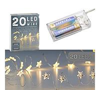 Cepewa Catena luminosa con micro fili, a forma di stella, colore bianco caldo, argento, a batteria, illuminazione natalizia (1 x 20 LED a forma di stella)