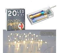 Cepewa Catena luminosa con micro fili, a forma di stella, colore bianco caldo, argento, con batteria decorativa, timer (1 x 20 LED con micro filo)