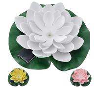 Cepewa Eva - Set di 3 ninfee a LED, in PVC, diametro 17 x 6 cm, colore giallo, bianco, rosa, a energia solare, interruttore on/off, pannello solare, luce decorativa galleggiante, fiore di loto, luce