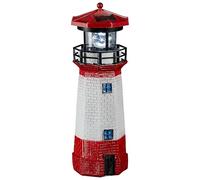 Cepewa Faro a LED a energia solare, altezza 28 cm, rosso e bianco, decorazione da giardino, faro a forma di torre, faro solare (1 faro a LED H28 cm)