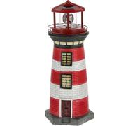 Cepewa Faro solare a LED, altezza 38 cm, rosso e bianco, decorazione da giardino, faro a forma di torre, faro a energia solare (1 faro solare a LED H38 cm)