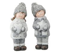 Cepewa Invernali per bambini e bambine, effetto gelo, in poliestere terracotta, altezza 21 cm, coppia di bambini con cuore, stella e decorazione natalizia (1 bambino invernale 21 cm)