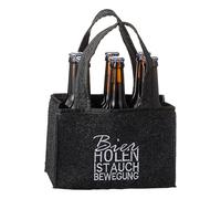 Cepewa Portabottiglie "Birra Ottenere è anche movimento" | 22,5 x 15 x 14 cm ricamo in feltro | Borsa per bottiglie per 6 bottiglie, grigio scuro, Portabottiglie