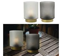 Cepewa Set di 2 lampade da tavolo a LED, altezza 15 cm, in vetro bianco e grigio, motivo in rilievo, funzionamento a batteria (1 x 2 lampade da tavolo da 15 cm)