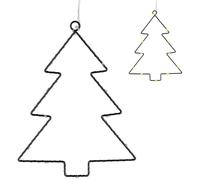 Cepewa Set di 3 alberi di abete a LED da appendere, colore nero, 12 LED, 18 x 21 x 0,3 cm, in ferro e plastica, funzionamento a batteria, per albero di Natale, decorazione da giardino