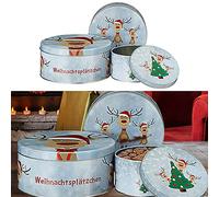 Cepewa Set di 3 contenitori per dolci a forma di renna, motivo natalizio, 3 misure, rotondi, in metallo, per biscotti di Natale (1 set di 3 contenitori per dolci, renna olo)