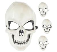 Cepewa Set di 4 maschere a forma di teschio a LED per Halloween, 16 x 24 x 7 cm, in plastica, colore bianco, nero, 3 LED