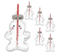 Cepewa Set di 6 bicchieri per pan di zenzero, capacità 440 ml, vetro in metallo e plastica, vetro con coperchio e cannuccia (1 set da 6 pan di zenzero)