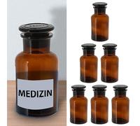Cepewa Set di 6 bottiglie da farmacia, colore marrone, 125 ml, 5,5 x 11 cm, bottiglia con tappo in vetro, bottiglia medica (1 set da 6 bottiglie da farmacia, 250 ml)