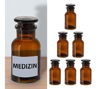Cepewa Set di 6 bottiglie da farmacia, colore marrone, 125 ml, 5,5 x 11 cm, bottiglia con tappo in vetro, bottiglia medica (1 set da 6 bottiglie da farmacia, 125 ml)