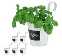 Cepewa Set di 6 fioriere Bianco Ø 15 cm altezza 5 cm | Vaso per erbe aromatiche da appendere ed etichettare | Vaso da fiori in metallo vaso sospeso (1 x set di 6 vasi per piante con lavagna)