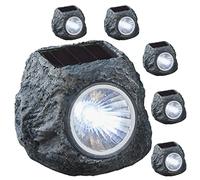 Cepewa Set di 6 lampade a energia solare, effetto pietra, colore nero, 6,5 x 6 x 5 cm, in poliresina, funzionamento a batteria, pannello solare da giardino (1 set di 6 lampade solari in pietra)