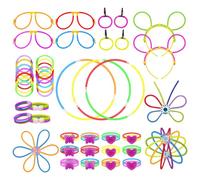 Cepewa Set di luci fluorescenti per feste, 230 pezzi, 7 colori neon, altezza 20 cm, in plastica, orecchini, cerchietto, pallina, occhiali, cuore, farfalla, barra luminosa, 100 connettori da collegare