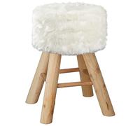 Cepewa Sgabello in pelliccia, bianco, rotondo, 28 x 40 cm, in pino e poliestere, in gommapiuma, con pelliccia sintetica e piedini in legno (1 sgabello rotondo in pelliccia)