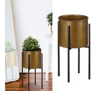 Cepewa Vaso per piante con struttura in due pezzi, altezza 40 cm, nero e oro, decorazione per la casa (1 vaso da 40 cm, oro)
