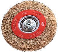 Cepillo circular alambre ondulado, diam. 200, 5 hileras, rosca M14, acero latonado 0,3mm