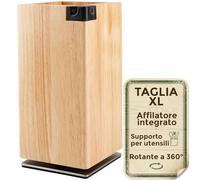 Ceppo coltelli da cucina magnetico XL con affilacoltelli integrato. Porta coltelli magnetico da cucina in legno massiccio. Ceppo coltelli da cucina professionali robusto ed elegante (360º)