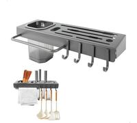 Ceppo Coltelli da Cucina, Porta Posate e Porta Coltelli Cucina Muro a Pannello 30CM, Portacoltelli da Cucina in Metallo con Vassoio Estraibile per Utensili, Grigio Acciaio