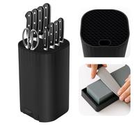 Ceppo Coltelli da Cucina Vuoto, Qoosea 4 in 1 Ceppo Portacoltelli con Cote Nero