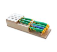 Ceppo coltelli in legno di faggio da cassetto 40x13xh8 cm con 7 coltelli modello imperiale verde