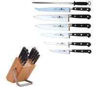 Ceppo coltelli in legno di faggio27x14,5xh27 cm con 8 coltelli Forgiati a mano linea Master chef legno