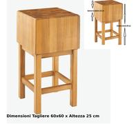 Ceppo in Legno massello con piedistallo 60x60x25xh 90 cm peso 48 kg in legno di Acacia stagionato con lavorazione dentatura maschio Femmina legno