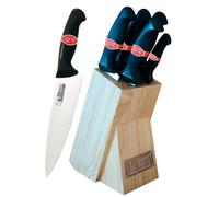 Ceppo in Legno Portacoltelli + 5 Coltelli Lama in acciaio inox temperate de luca