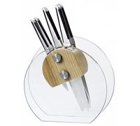 Ceppo in Vetro Temprato e Legno con 5 Coltelli Marte Alexander Crystal Rubino