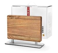 Ceppo magnetico a doppia faccia senza coltelli, con legno di acacia + base in acciaio inossidabile 430, supporto magnetico universale con forti magneti migliorati striscia di posate da cucina grande