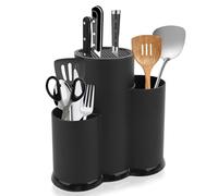 Ceppo portacoltelli 3 in 1 senza coltello, nero, universale, rotondo, non attrezzato, multifunzione, con fessure, portacoltelli, adatto per tutti i coltelli da cucina