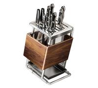 Ceppo universale per coltelli senza coltelli, porta coltelli da cucina con vassoio di scarico, in acciaio al carbonio, con forbici e fessure per affilare, organizer rimovibile e facile da pulire