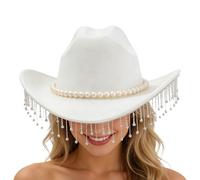 Ceprznvey Cappello Da Cowboy Per Uomo,Copricapo Elegante A Tesa Larga - Cappello da Cowgirl Stile Western con Pietre Brillanti | Per l Carnevale Concerto Musicale Matrimonio Celebrazione Cosplay
