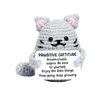 Ceprznvey Gancio di supporto Cat, Emotional Plush Toy, Mini Yarn Animal, Uplifting Message Decor, Compact Lightweight Design, Home Office Gift Display, 3.03x2.6x1.57