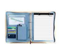 Ceprznvey Padfolio in pelle per uomini e donne, elegante portadocumenti, raccoglitore A4 per curriculum, organizer aziendale con blocco note, blocco legale, 26 x 33 cm, verde, marrone, blu, nero, Blu