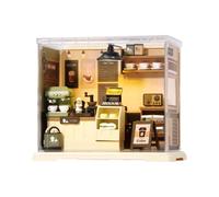 Ceprznvey Tiny House Kit Mini Doll Home Set, Realistic Miniature Coffee Shop, Creative Activity Compact Kitchen Building Handmade Assembly Model Toy for Teens Adult, 15,3 x 17,6 x 12,3 cm