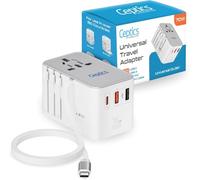 Ceptics GAN - Adattatore universale da viaggio da 70 W con cavo USB-C retrattile da 65 cm, 1 QC 3.0 USB-A, 1 USB, 1 porta USB-C (PD 70W), adattatore di alimentazione universale con uscita tipo A, C, G