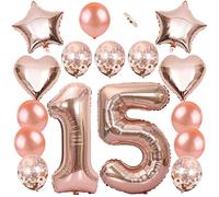 Ceqiny Palloncino mylar da 40" 15° numero Palloncino foil forma di stella 18" Palloncino lattice con paillettes 12" per festa compleanno Matrimonio Decor l'anniversario, Kit 15 palloncini Oro Rosa