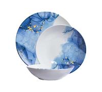 CER-POR Set piatti MARBLUE | 18 pezzi porcellana decorati per tavole moderne. 18 Pezzi. Per 6 Persone