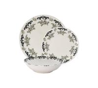CER-POR Set piatti ROSE BLACK | 18 pezzi floreali porcellana moderna per cene eleganti