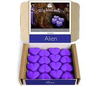 Cera aliena da sciogliere - 16 x 5 g di cera di soia a forma di cuore, vegana e adatta agli animali domestici, in una confezione regalo di presentazione mascotte