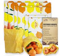 Cera d'api Involucri riutilizzabili per alimenti (6 confezioni, 3 taglie S,M,L, con 2 corda di sisal, 2 bottoni) senza plastica e silicone, carta cerata per alimenti, Limone arancione
