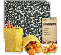 Cera d'api Involucri riutilizzabili per alimenti (6 confezioni, 3 taglie S,M,L, con 2 corda di sisal, 2 bottoni) senza plastica e silicone, carta cerata per alimenti, Foglie