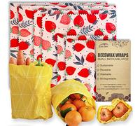 Cera d'api Involucri riutilizzabili per alimenti (6 confezioni, 3 taglie S,M,L, con 2 corda di sisal, 2 bottoni) senza plastica e silicone, carta cerata per alimenti, Fragola