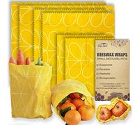 Cera d'api Involucri riutilizzabili per alimenti (6 confezioni, 3 taglie S,M,L, con 2 corda di sisal, 2 bottoni) senza plastica e silicone, carta cerata per alimenti, Eucalipto