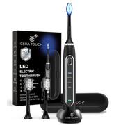CERA TOUCH Spazzolino elettrico sbiancante a 6 LED blu, spazzolino elettrico per adulti, 4 modalità con timer intelligente, rimozione della placca e funzione di memoria, 2 teste, impermeabile IPX7