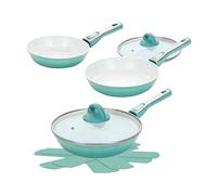 Cerafit Revolution, set di padelle 7 pezzi da 20 + 24 + 28 cm, 2 coperchi in vetro, inserto in ceramica, antiaderente, manico rimovibile, adatto a tutti i piani cottura, induzione, forno, lavabile in